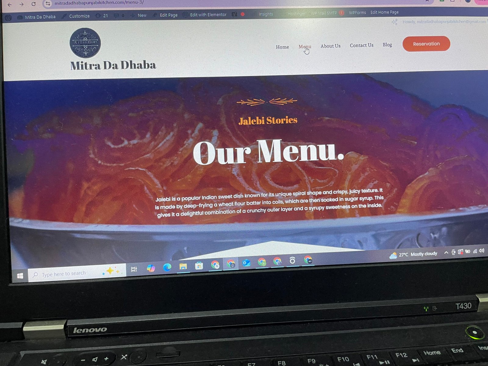 Mitra Da Dhaba Our Menu page showcasing Punjabi cuisine food items, restaurant digital menu design, and website food listing structure.