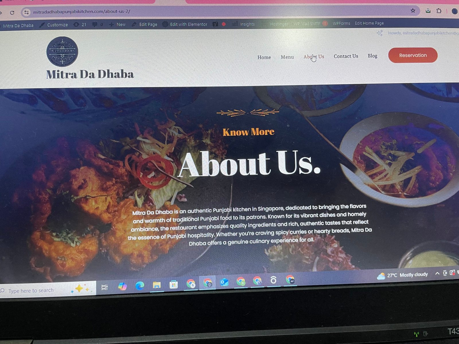 Mitra Da Dhaba About Us page showcasing restaurant branding, Punjabi kitchen story, and authentic food business introduction on website.