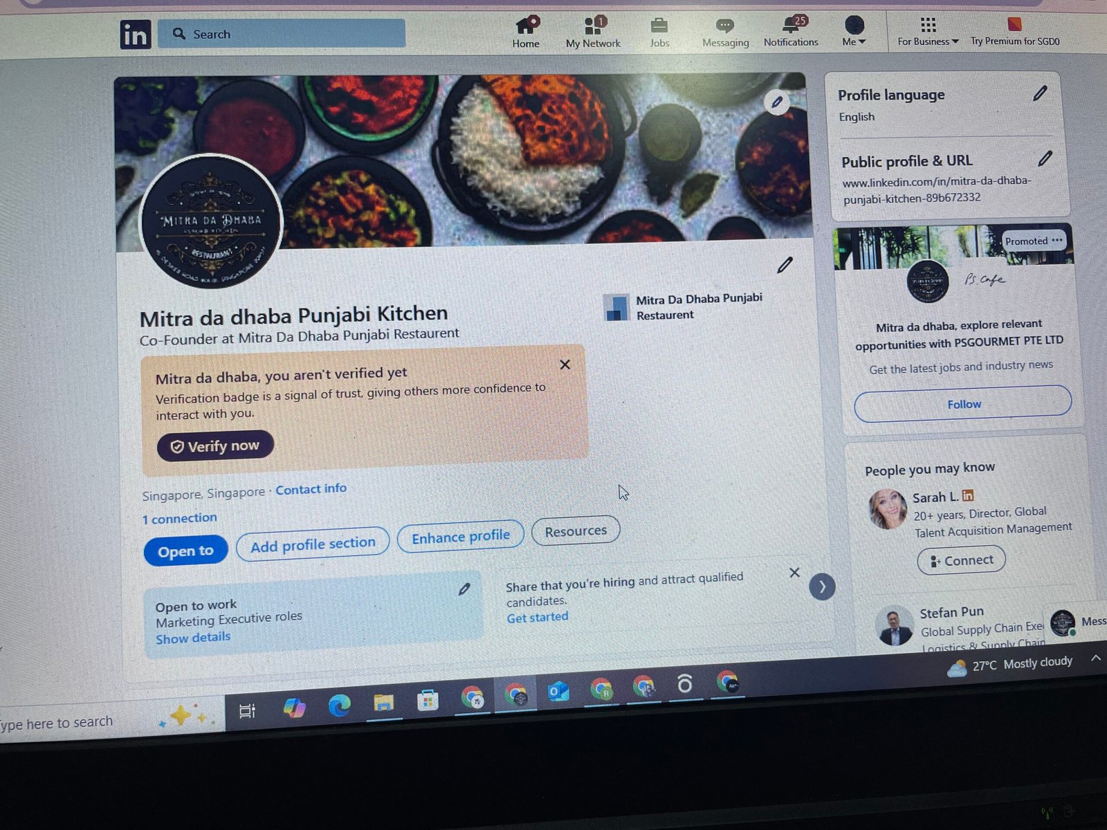 Mitra Da Dhaba LinkedIn page showcasing restaurant digital branding, social media presence, and professional business profile setup.