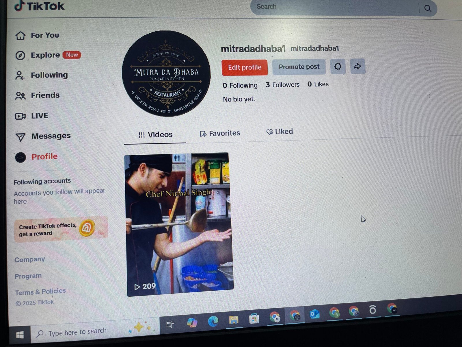 Mitra Da Dhaba TikTok profile @mitradadhaba1 showcasing restaurant social media branding and digital marketing presence