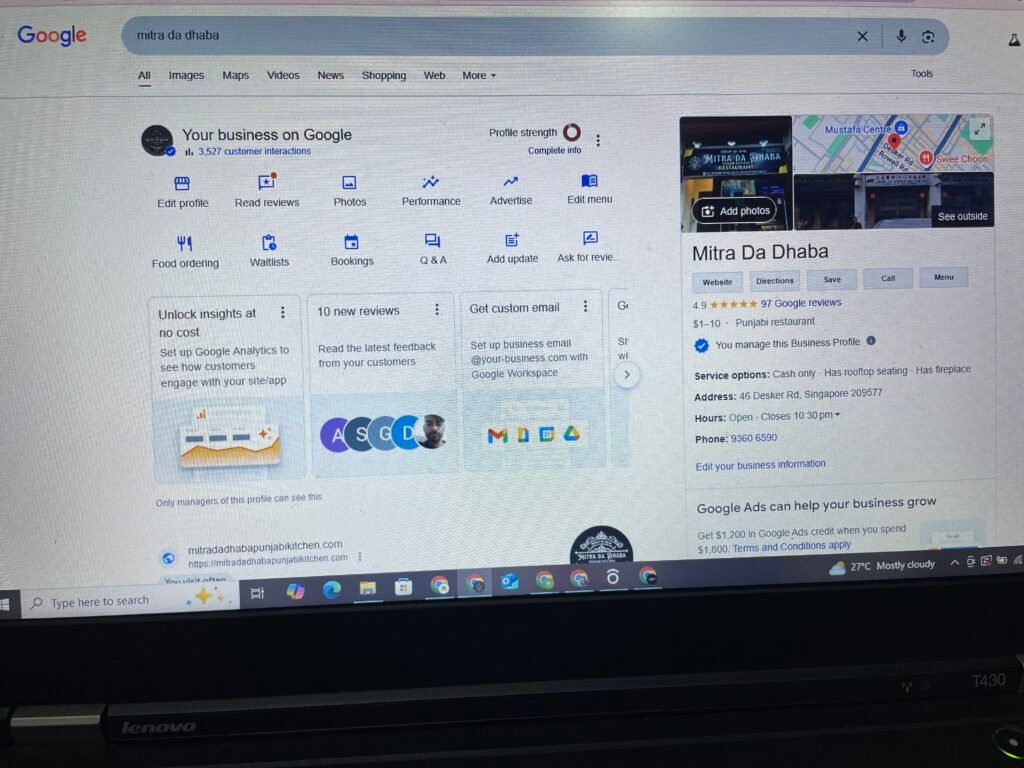 Mitra Da Dhaba Google Business Profile setup showing restaurant digital marketing and local SEO optimization for Google Search and Maps visibility