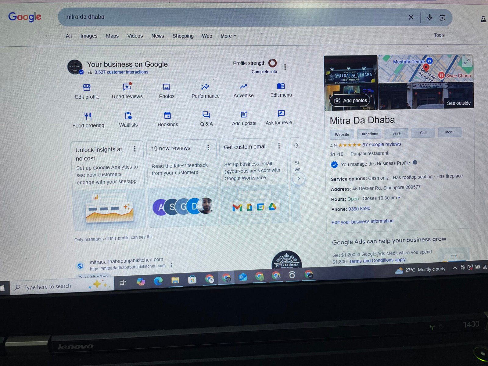 Mitra Da Dhaba Google Business Profile setup showing restaurant digital marketing and local SEO optimization for Google Search and Maps visibility